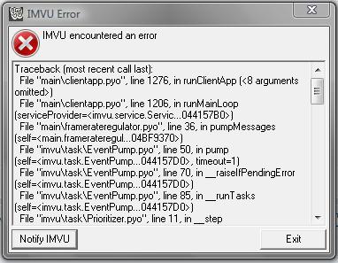 ... message saying that my notification of notifying IMVU failed. ROFL