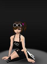 Hunni ~Brunette~ Blk&white eaunsamble - A beautiful Brunette ponytale with a skull tube top that compliments my knee-high Sneakz dont forget the jean shorts