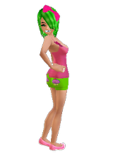 ~Muahh~ Bubblegum baby snapshop <3 - My lime-green hair with a bright pink kitty bow that matches my adorable flats and my bow-top The green shorts with the pink cuppycakes was just iceing on the cake ^_^