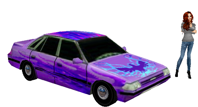 Purple Parked Flame Car