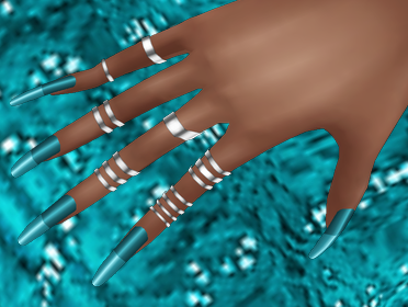 Aqua Long Nails and Silver Rings