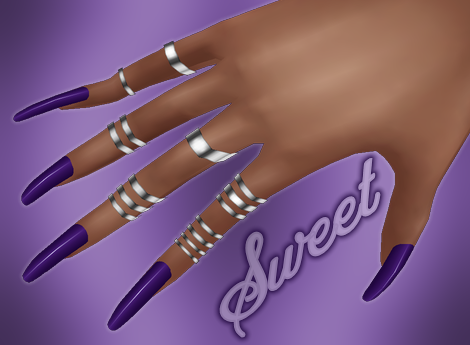 Indigo long nails with Silver rings