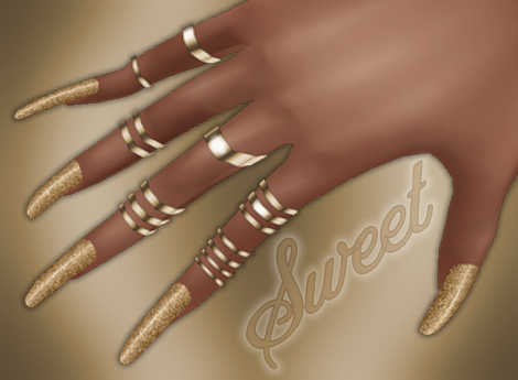 Golden Long Nails with gold Rings