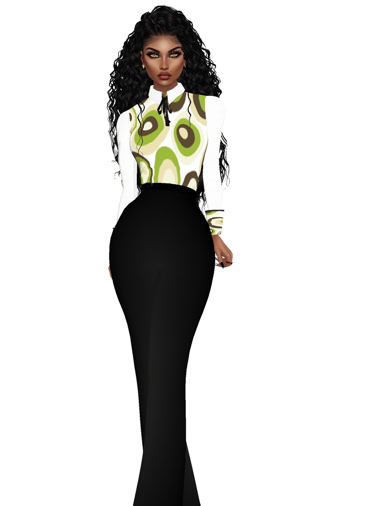 House Aura IMVU Female Clothing - {House Aura} Brown and Green Circle Top with Black Pants