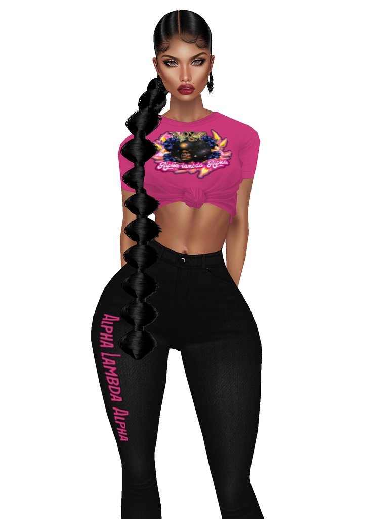 House Aura IMVU Female Clothing - {House Aura} Alpha Lambda Alpha Pink Top with Black Jeans