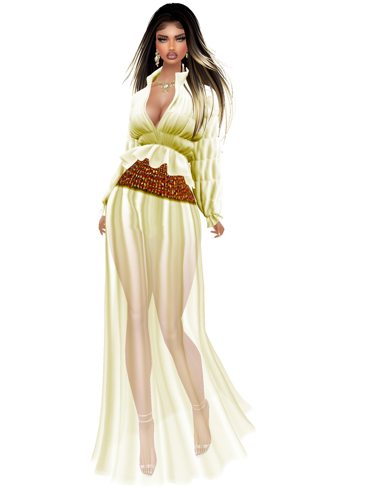 House Aura IMVU Female Clothing - {House Aura} White Gold Skirt