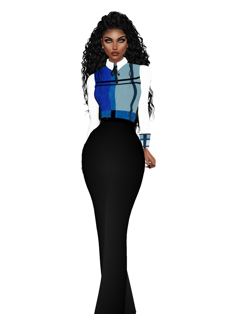 House Aura IMVU Female Clothing - {House Aura} Blue Plaid Dress Top and Black Pants Fit