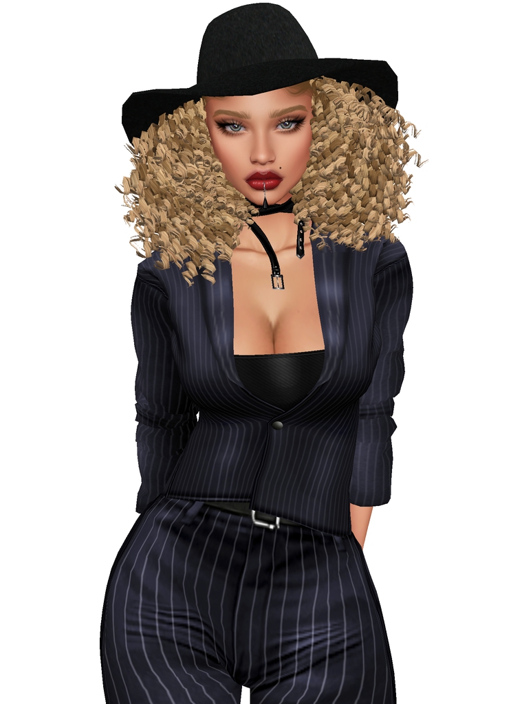 House Aura IMVU Female Hairstyle - {House Aura} Curls with Black Hat in Just Blonde