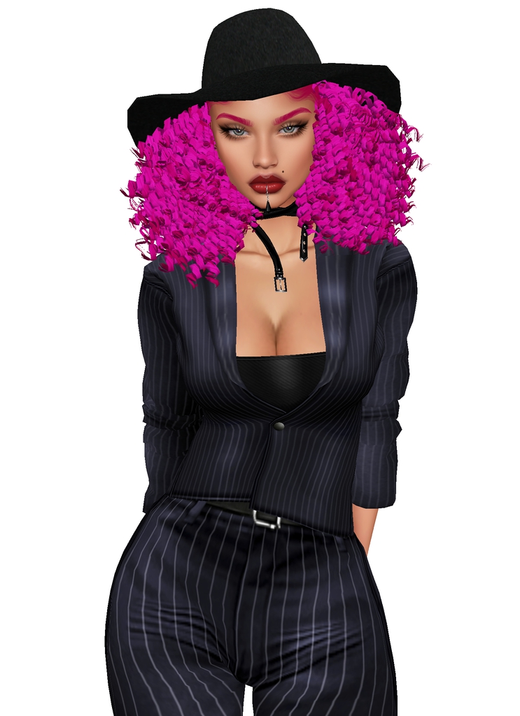 House Aura IMVU Female Hairstyle - {House Aura} Curls with Black Hat in Cerise