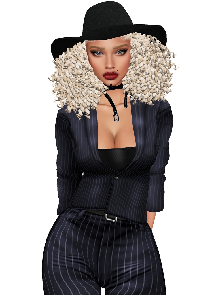 House Aura IMVU Female Hairstyle - {House Aura} Curls with Black Hat in Platinum Blonde