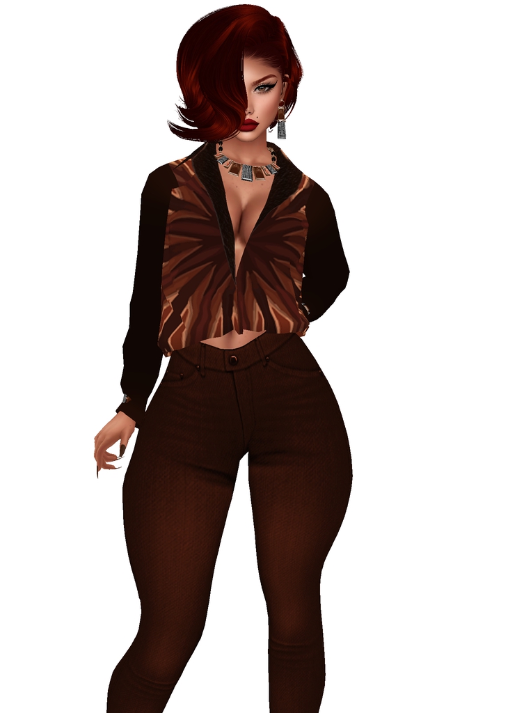 House Aura IMVU Female Clothing - {House Aura} Brown Star Blouse and Jeans Outfit