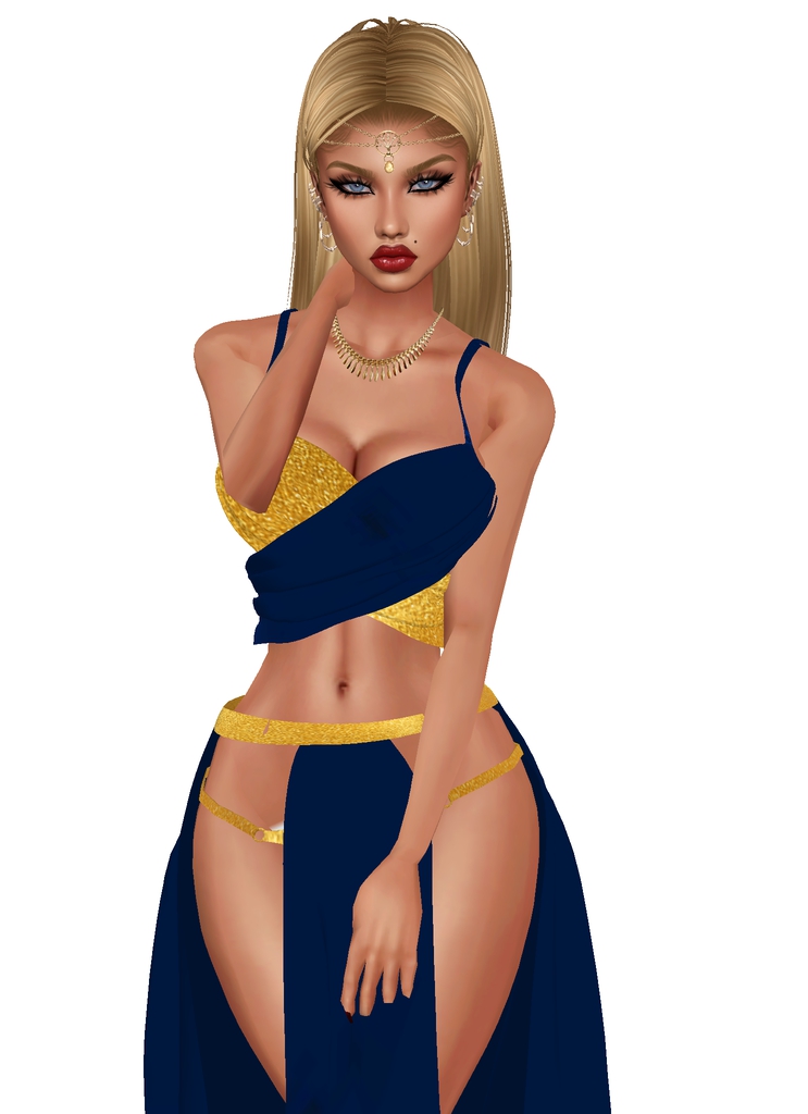 House Aura IMVU Female Clothing - {House Aura} Blue and Gold Goddess Dress